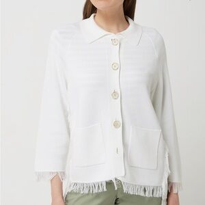 Repeat Size XS Cotton Blend Cardigan Fringe Ivory